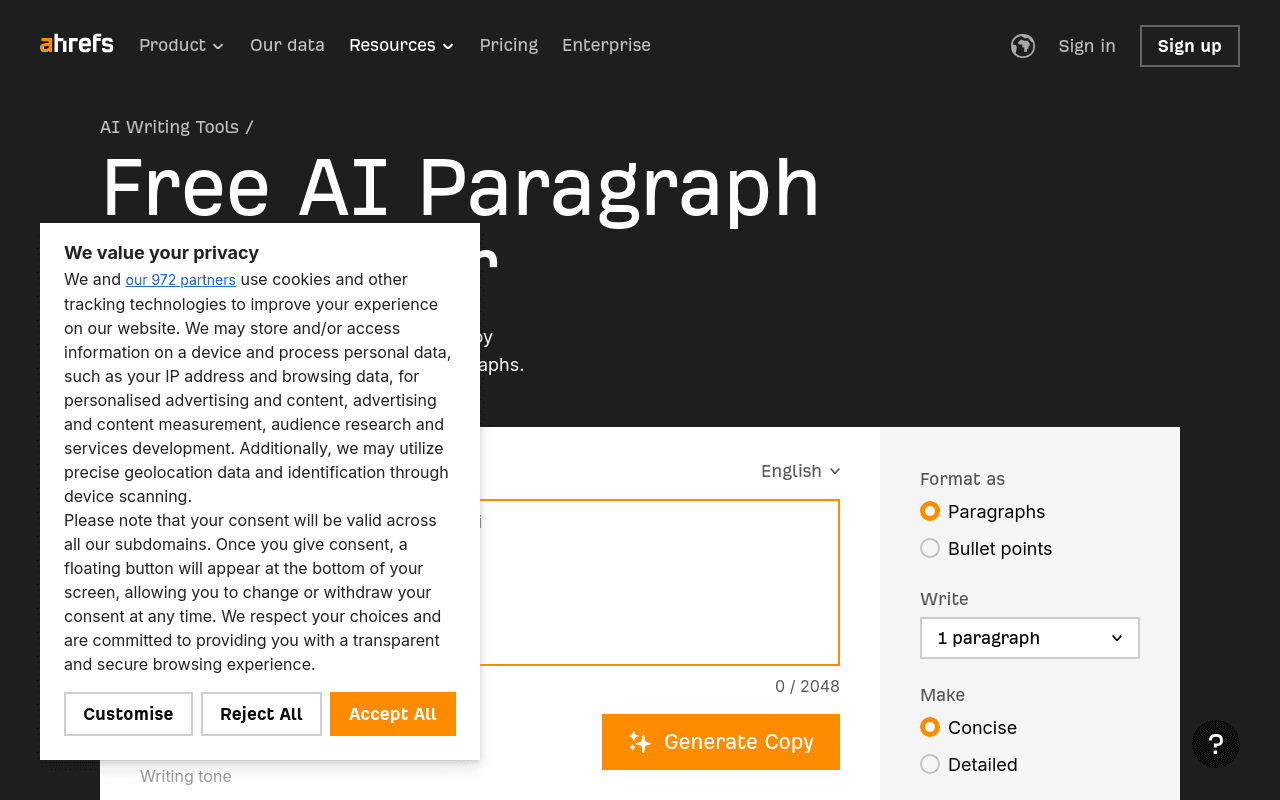 Ahrefs Paragraph Generator