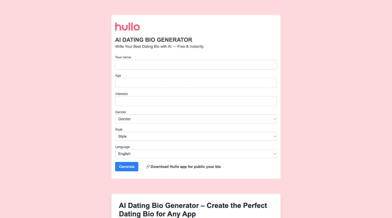 Hullo AI Bio Generator