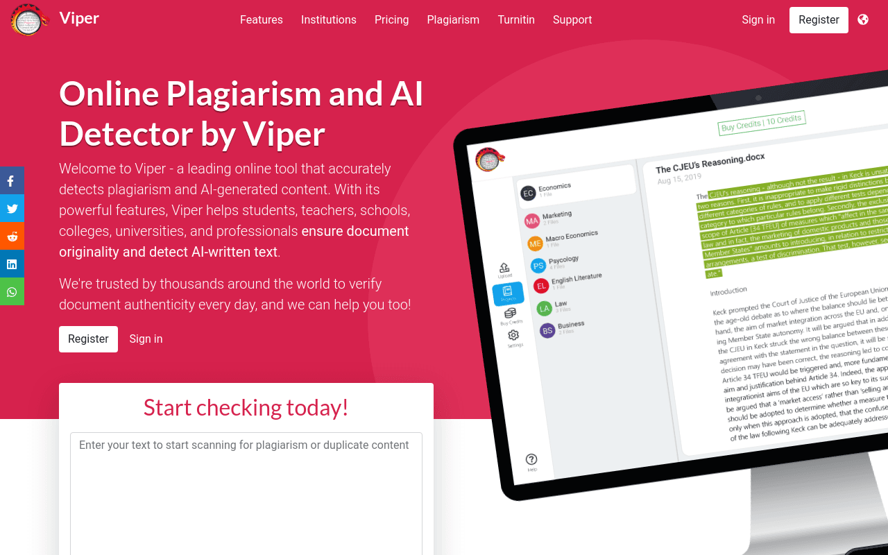 Online Plagiarism Checker by Viper