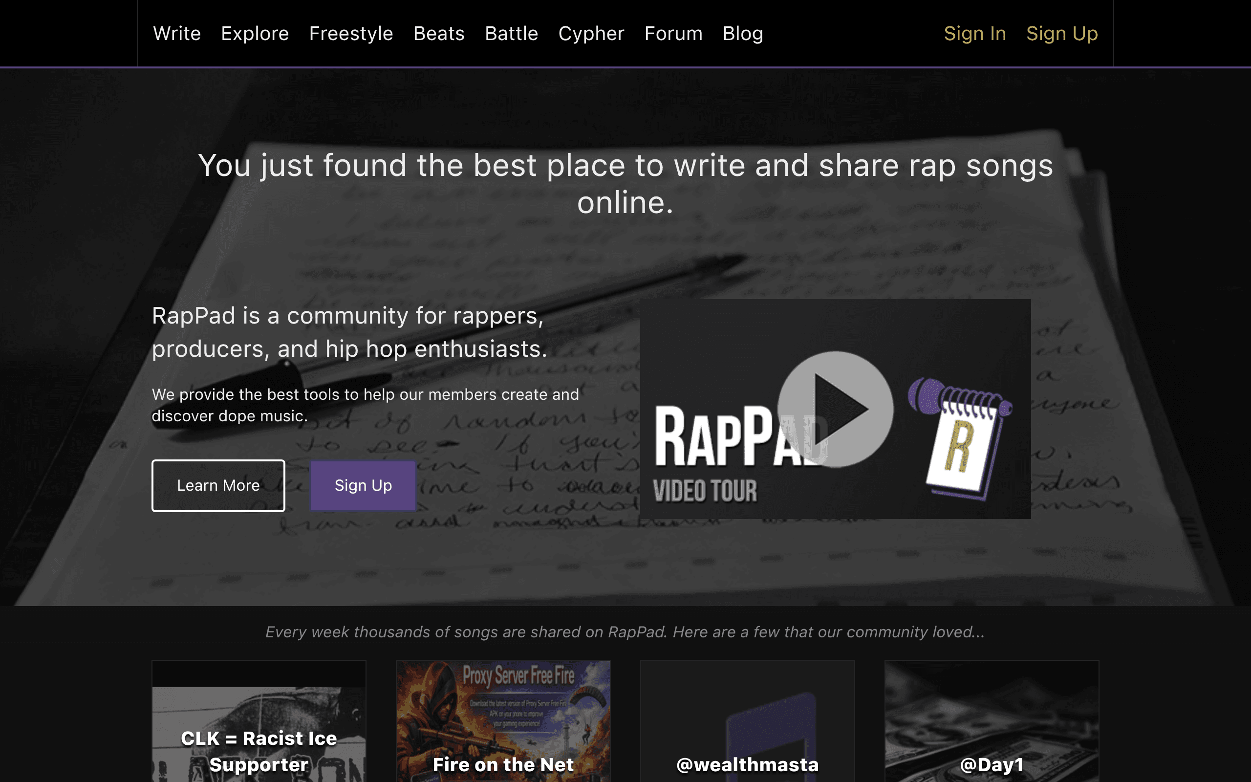 RapPad Lyrics generator
