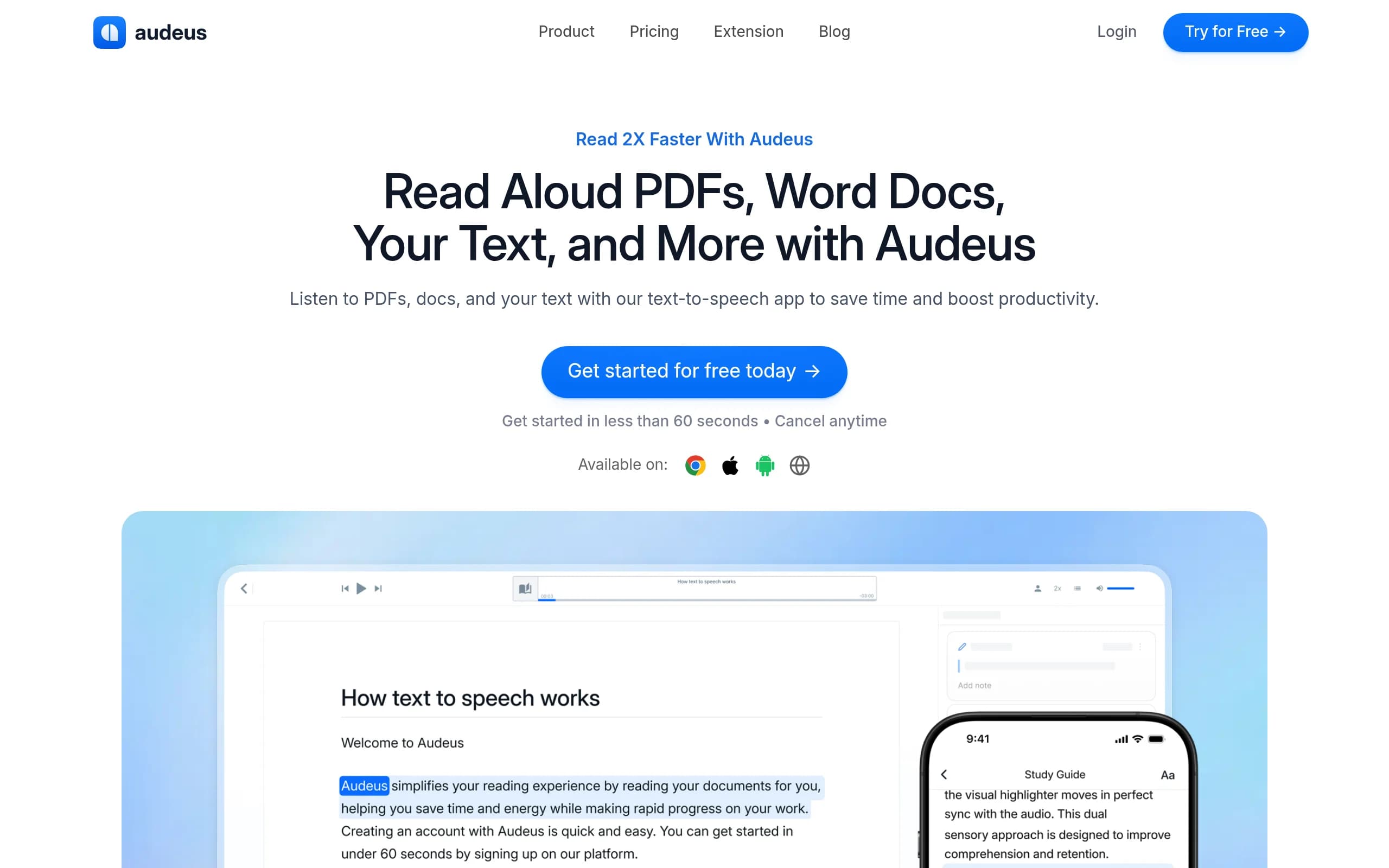 Text to Speech Reader by Audeus