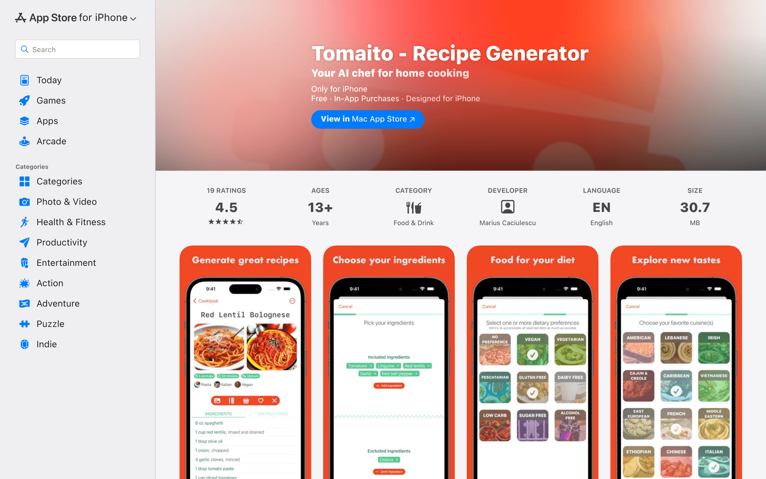 Tomaito - Генератор рецептов