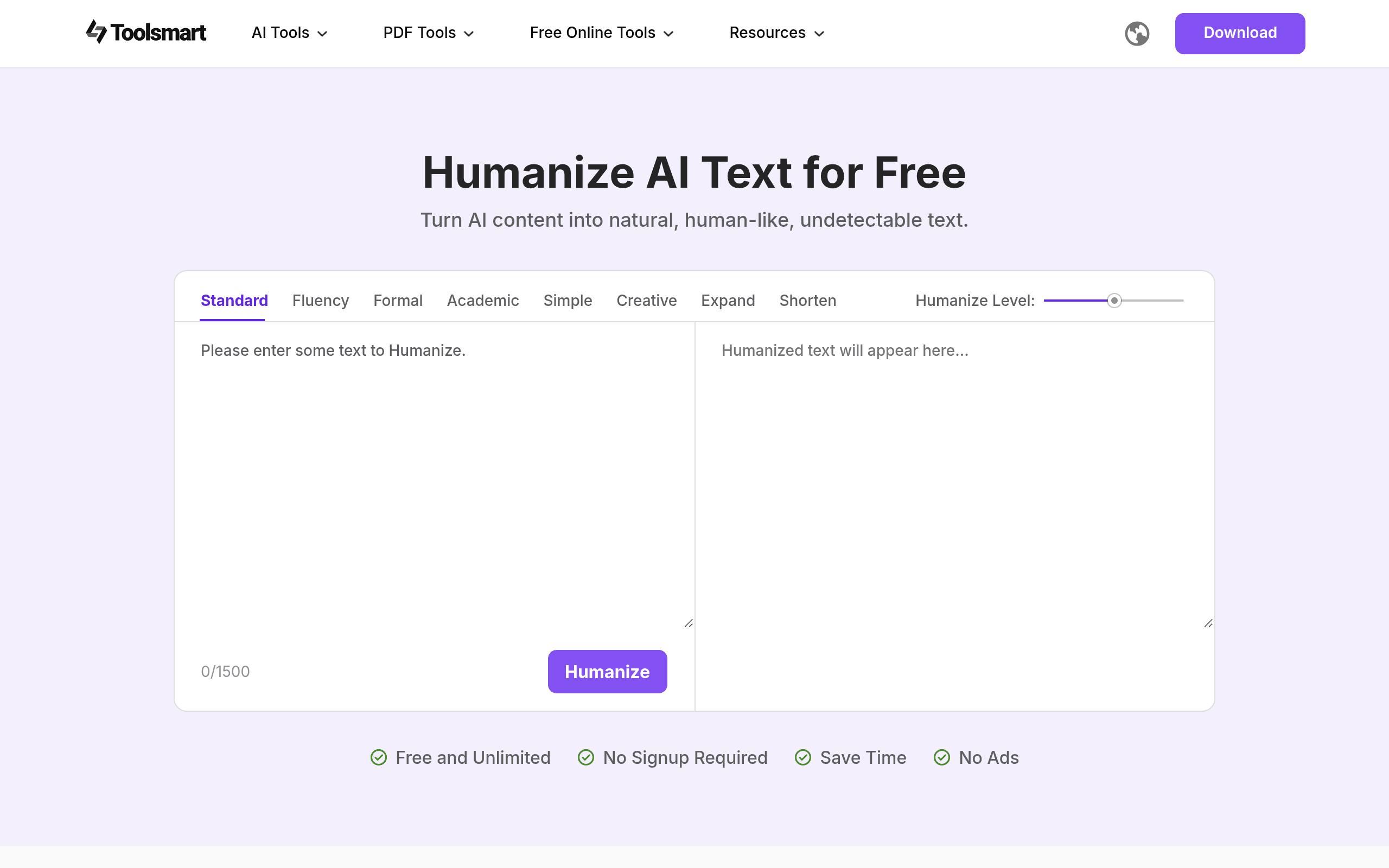 Toolsmart Free Humanize AI