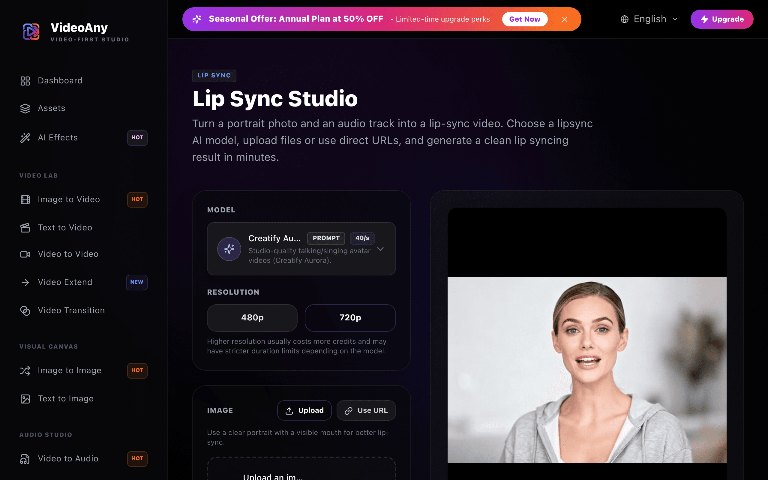 VideoAny Lip Sync AI Online