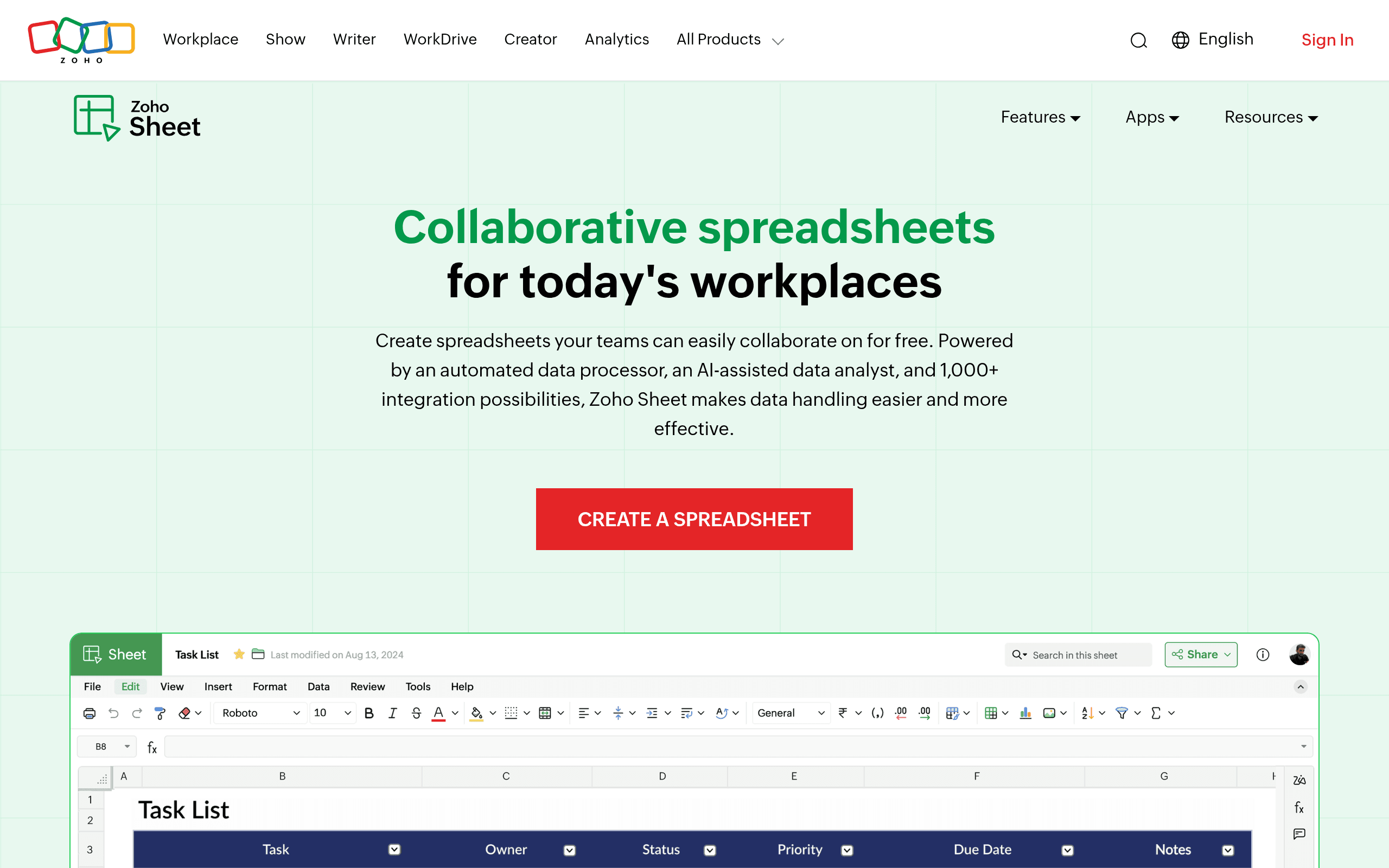Zoho Sheet
